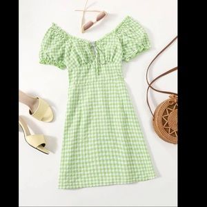 Green and White Plaid Milkmaid Dress